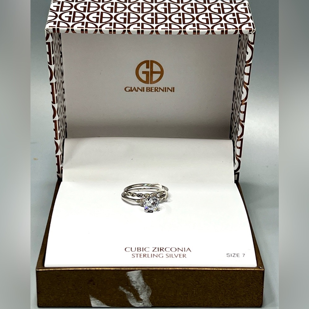 Sterling Silver Cubic Zirconia Wedding Set Rings
